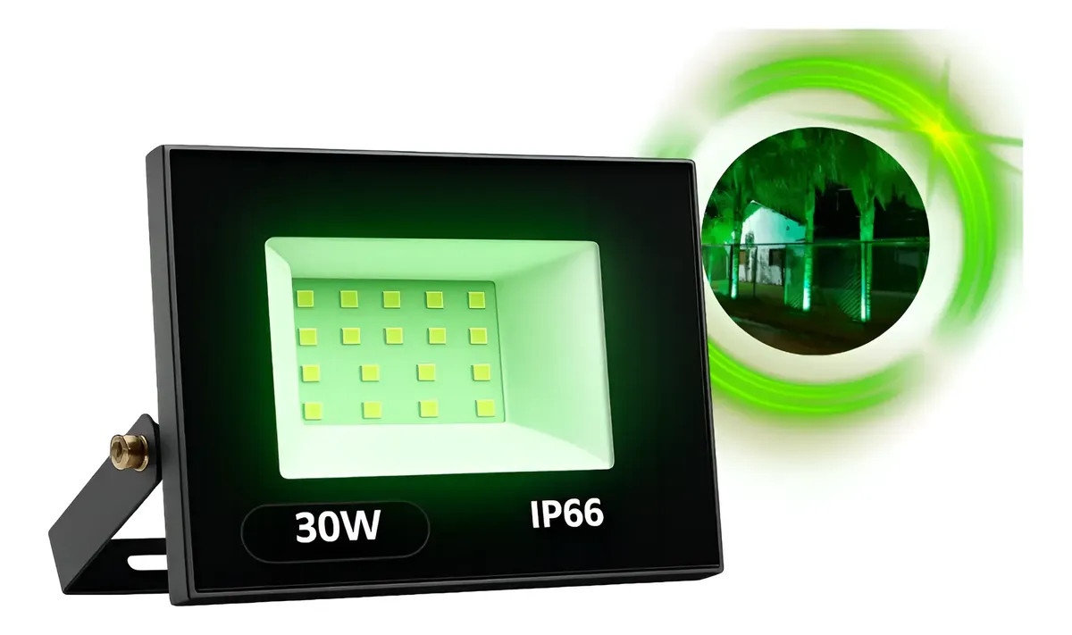 Refletor Holofote 30w Luz Verde Led Jardim Fachada Bivolt