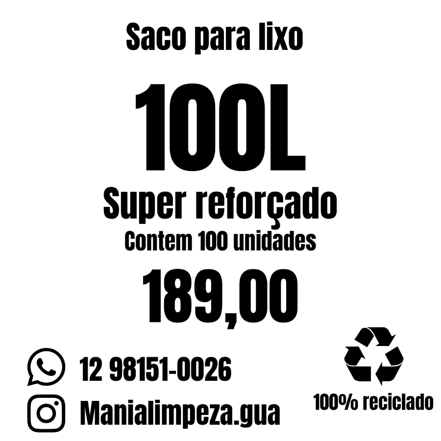 FARDO SACO DE LIXO 100 LITROS FARDO C/100 UN SUPER REFORÇADO