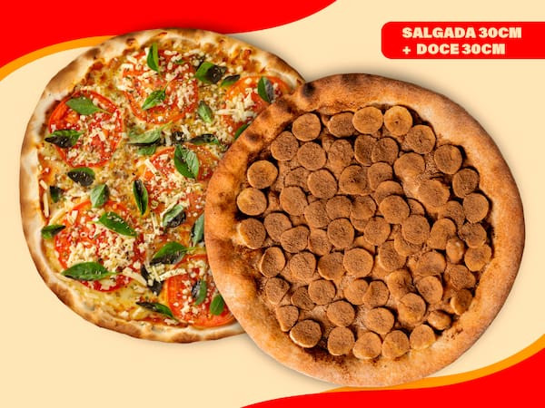 1 Pizza Salgada 30cm + 1 Pizza Doce 30cm