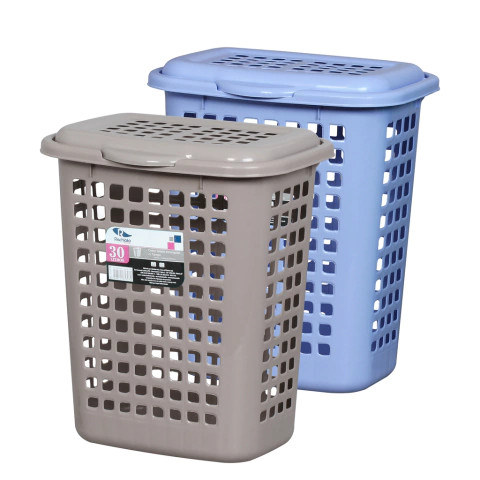 CESTO TELADO RISCHIOTO RETANG C/TAMPA CAPUCCINO/AZUL 30L