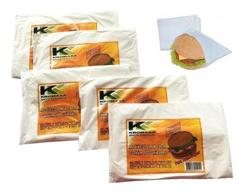 SACOS P/ HAMBURGUER C/100 20X14CM KROMASA