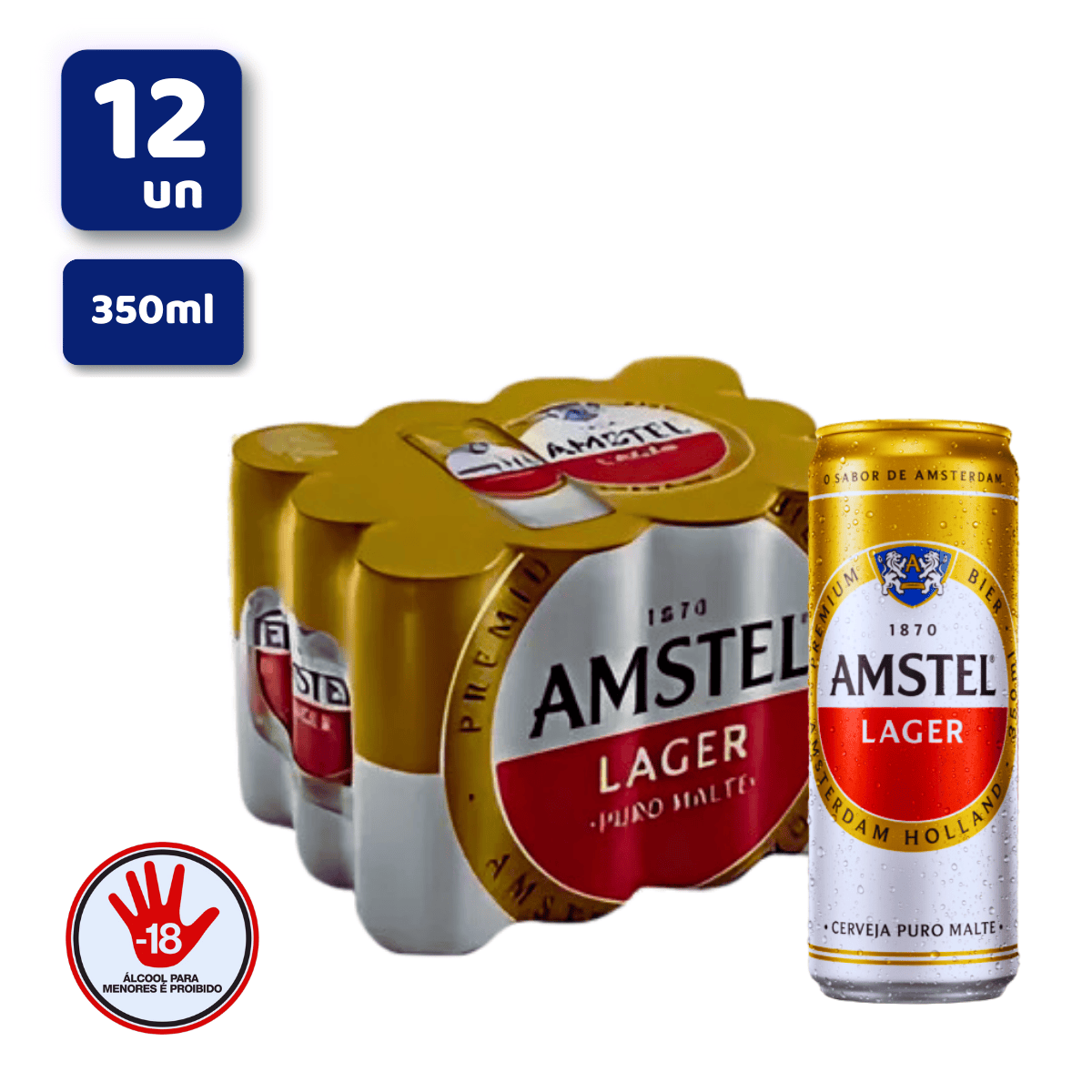 Amstel Lager 350ml - Fardo de 12 unidades