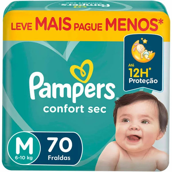Fraldas Pampers confort sec Tamanho M - pacote com 70 fraldas