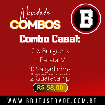 COMBO CASAL-2 XBURGUER + 1BATATA+20 SALGADINHOS+2 GUARACAMP