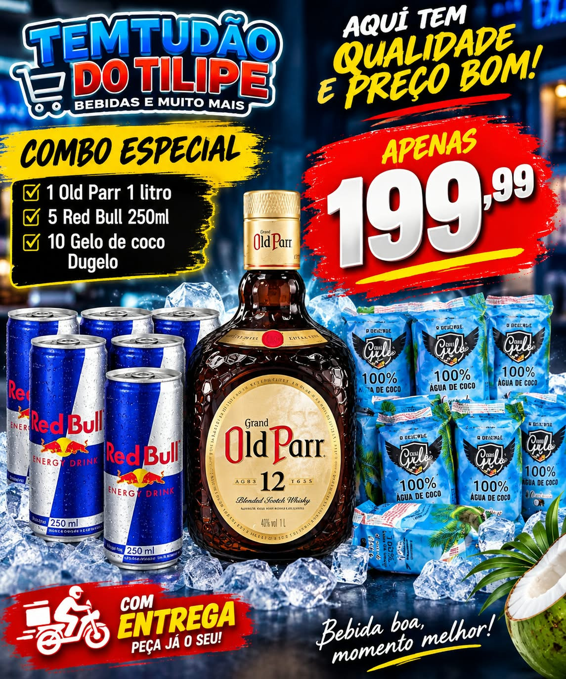 Combo Old Parr 12 anos 1LT+5 Red Bull+10 Sache