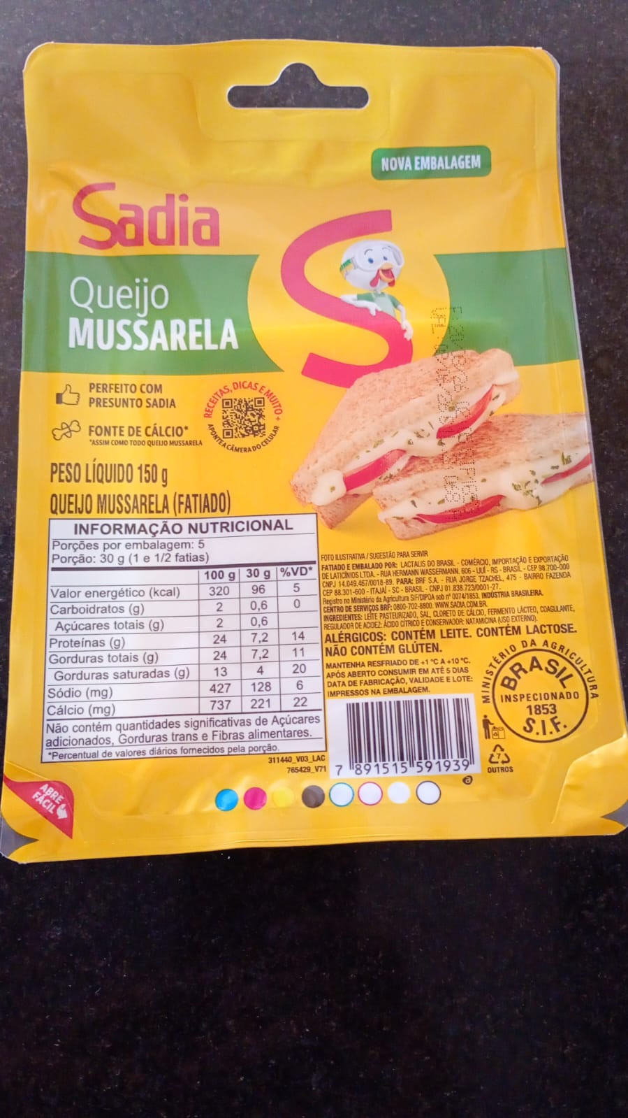 2987 QUEIJO MUSSARELA SADIA 150 G