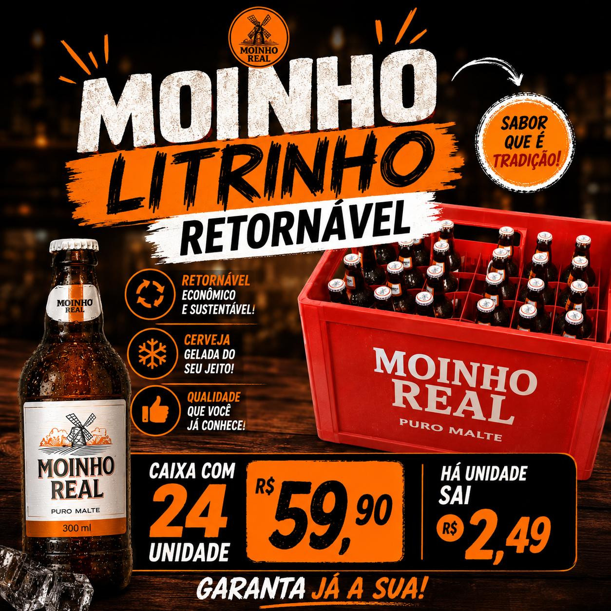 MOINHO REAL LITRINHO CAIXA C/24 RETORNAVEL  