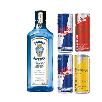 Bombay + 4 Redbull ( sabores )