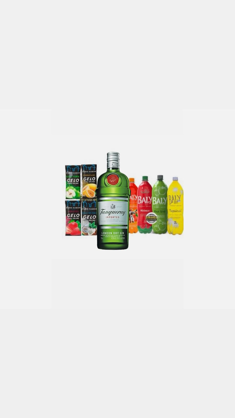 Gin Tanqueray 750ml+ 1 Bally 2l + 5 Gelo Sabores 