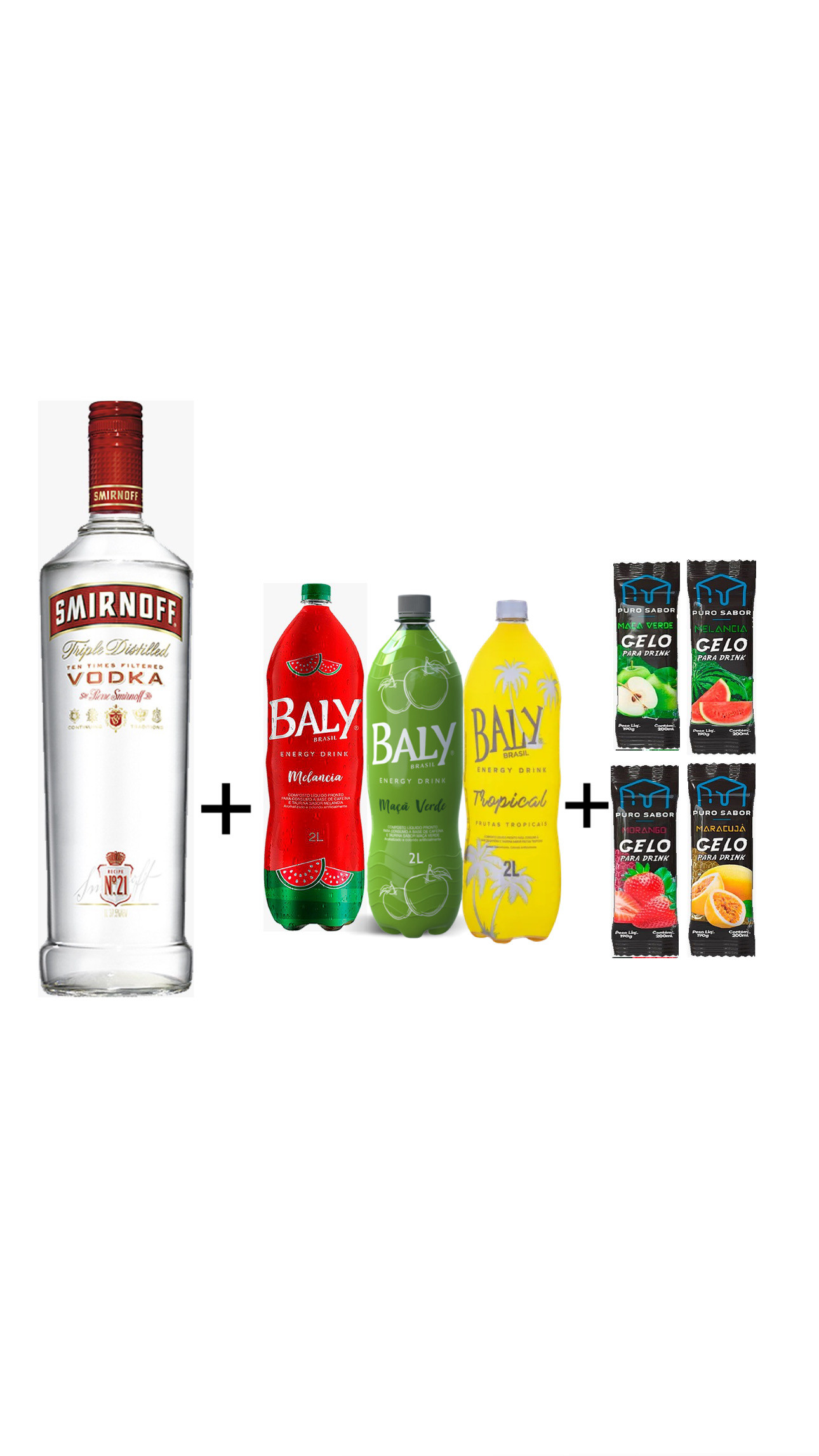 Vodka Smirnoff 1L+ 1 Baly 2L + 4 Gelo (escolher sabores)