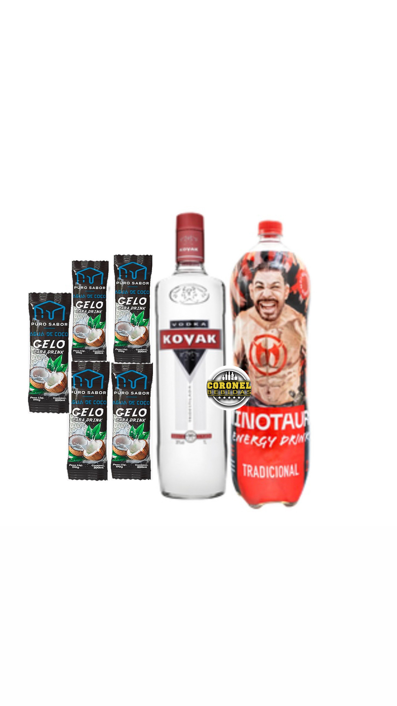 Vodka Kovac 1L+ 1 Minotauro 2L+ 5 Gelo de coco 