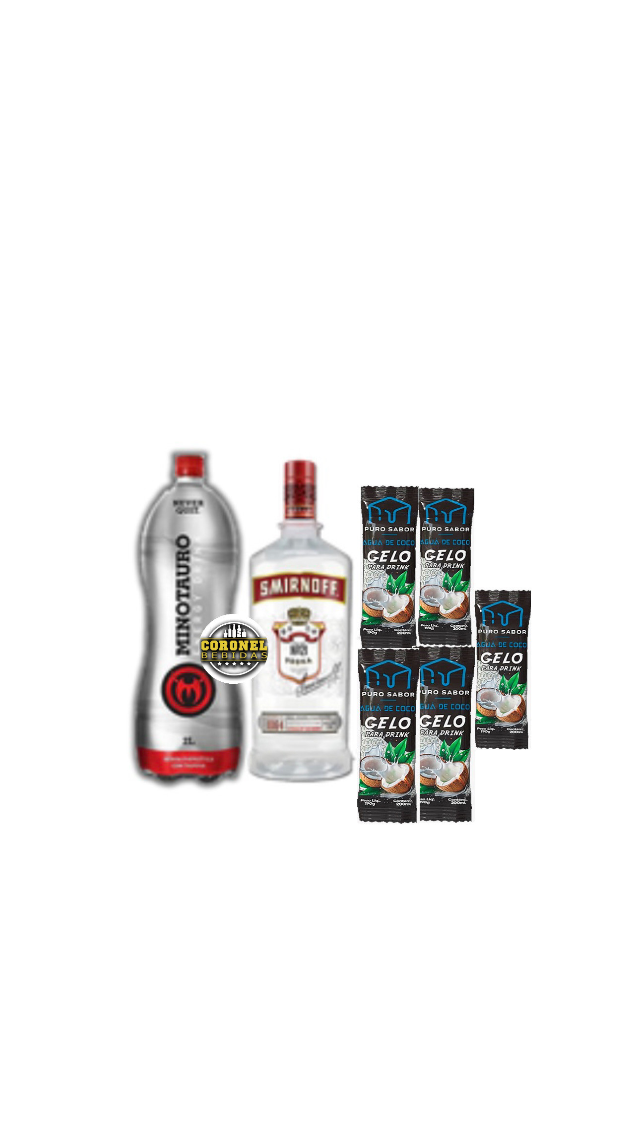 Vodka Smirnoff 1,75l + 1 Minotauro 2L + 5 Gelo de coco