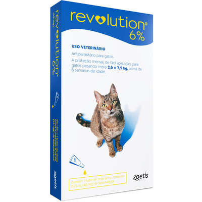Antipulgas e Carrapatos Zoetis Revolution 6% para Gatos de 2,5 a 7,5 kg - 45 mg. Contém 3 pipetas.