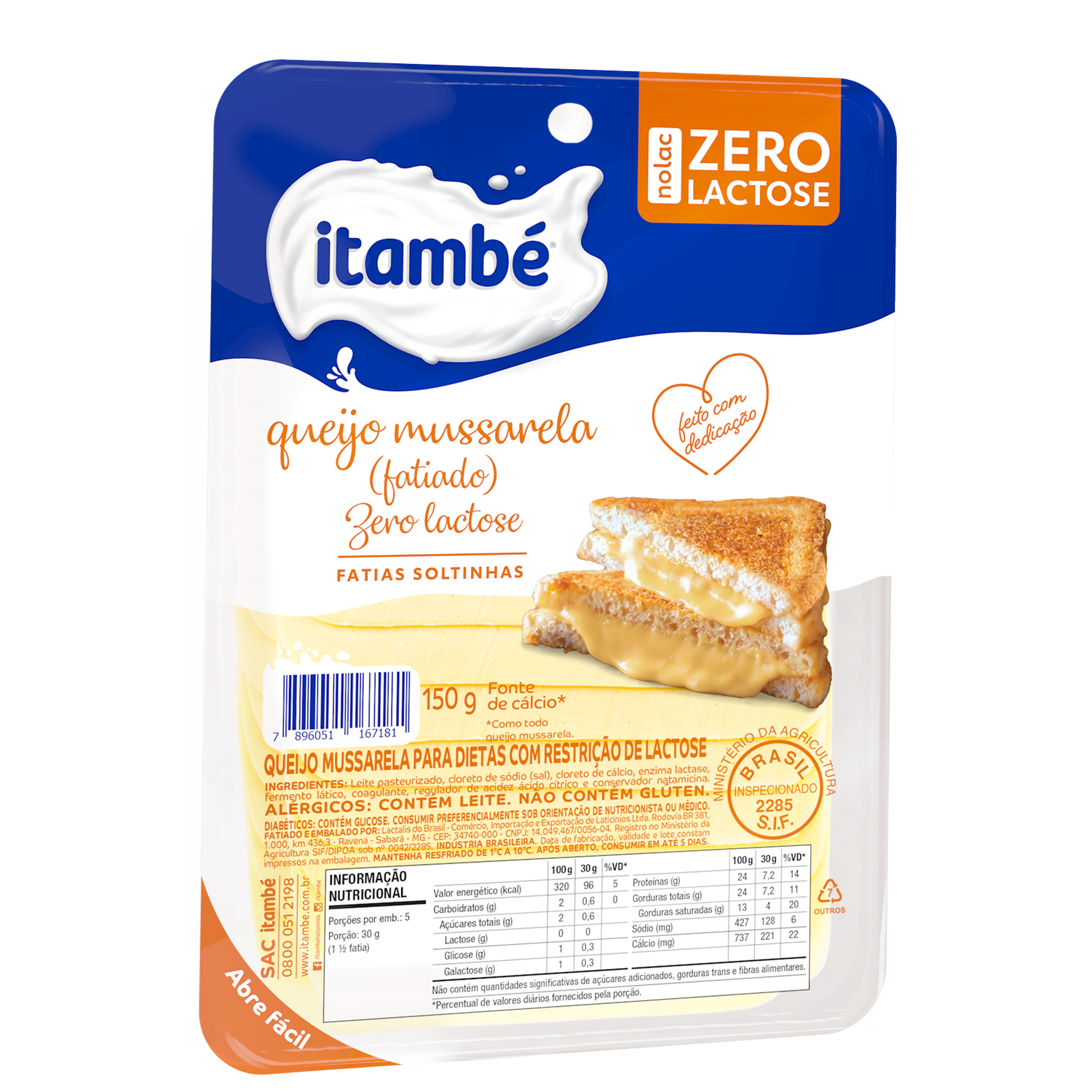 QUEIJO MUSSARELA FATIADO ITAMBE ZERO LACTOSE 150G