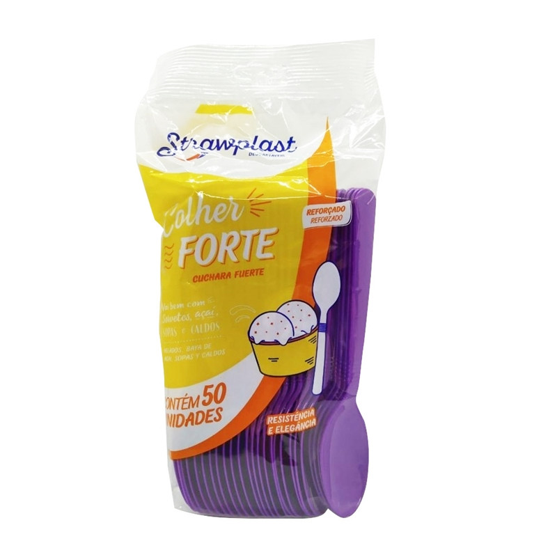 COLHER DESCARTAVEL STRAWPLAST REFORCADA ROXA C/50UN