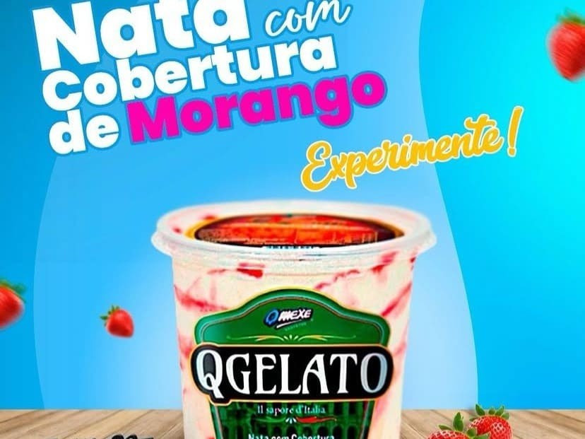 SORVETE QGELATO NATA COM COBERTURA DE MORANGO  1,5L