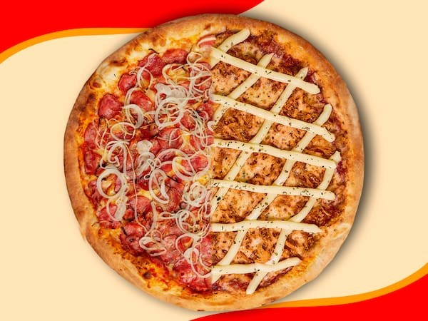 1/2 Frango com Catupiry Original + 1/2 Calabresa com Cebola (Grande)