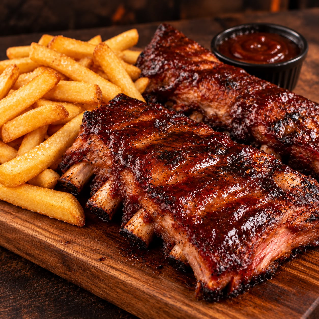 Costela barbecue com Batata frita