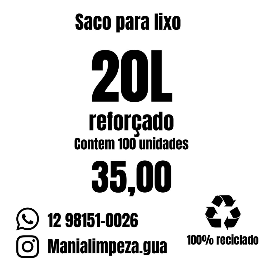 SACO DE LIXO 20 LITROS FARDO C/100 REFORÇADO