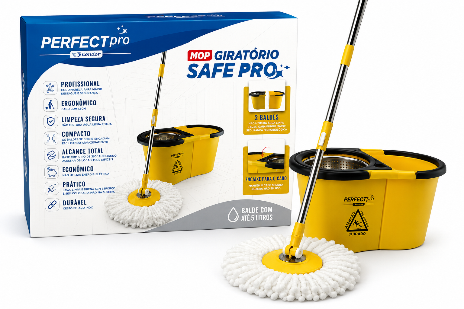 Mop Giratório Safe Pro 2 Águas Amarelo - 5L