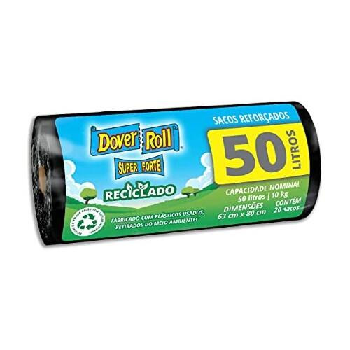 Saco de Lixo Reciclavel Dover 50l Preto Rolo 20 Un
