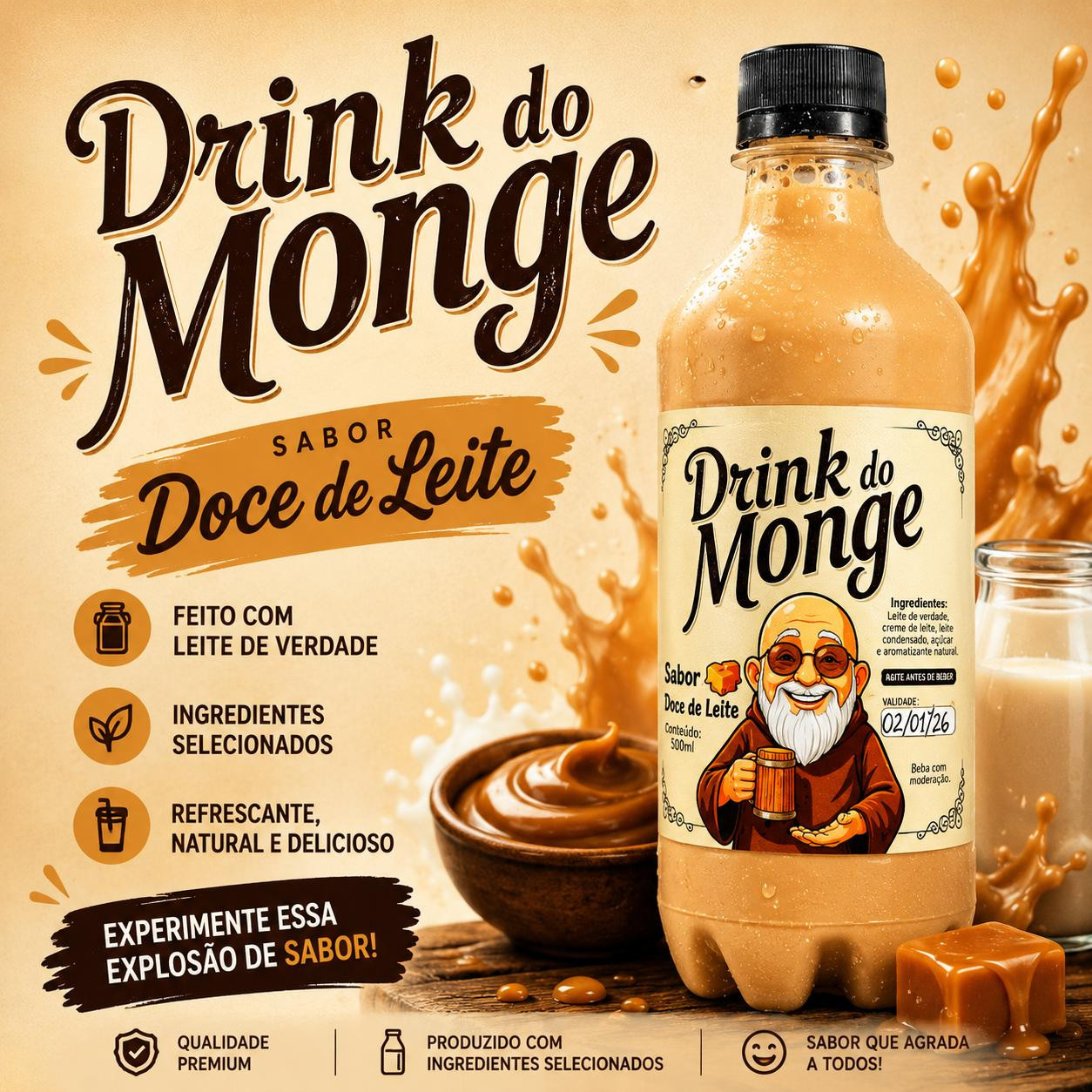 BATIDINHA DO MONGE DOCE DE LEITE  500ML 