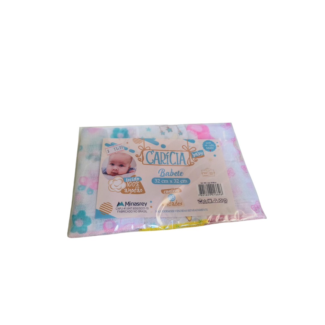 Babete Carícia Baby Estampa Coloridas - 3 Unidades