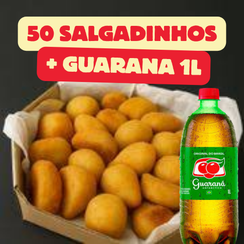 SALGADINHOS 50 UNIDADES + GUARANA 1L
