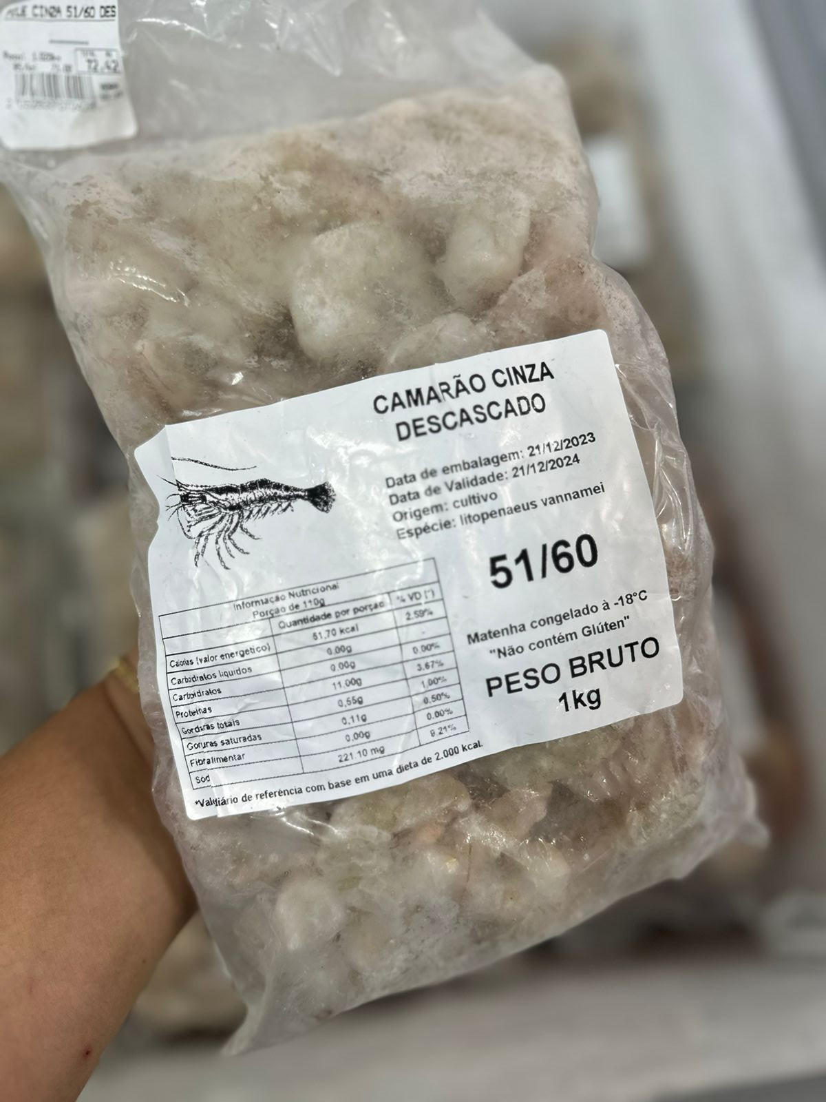 Filé de camarão cinza M 51/60 (1kg).