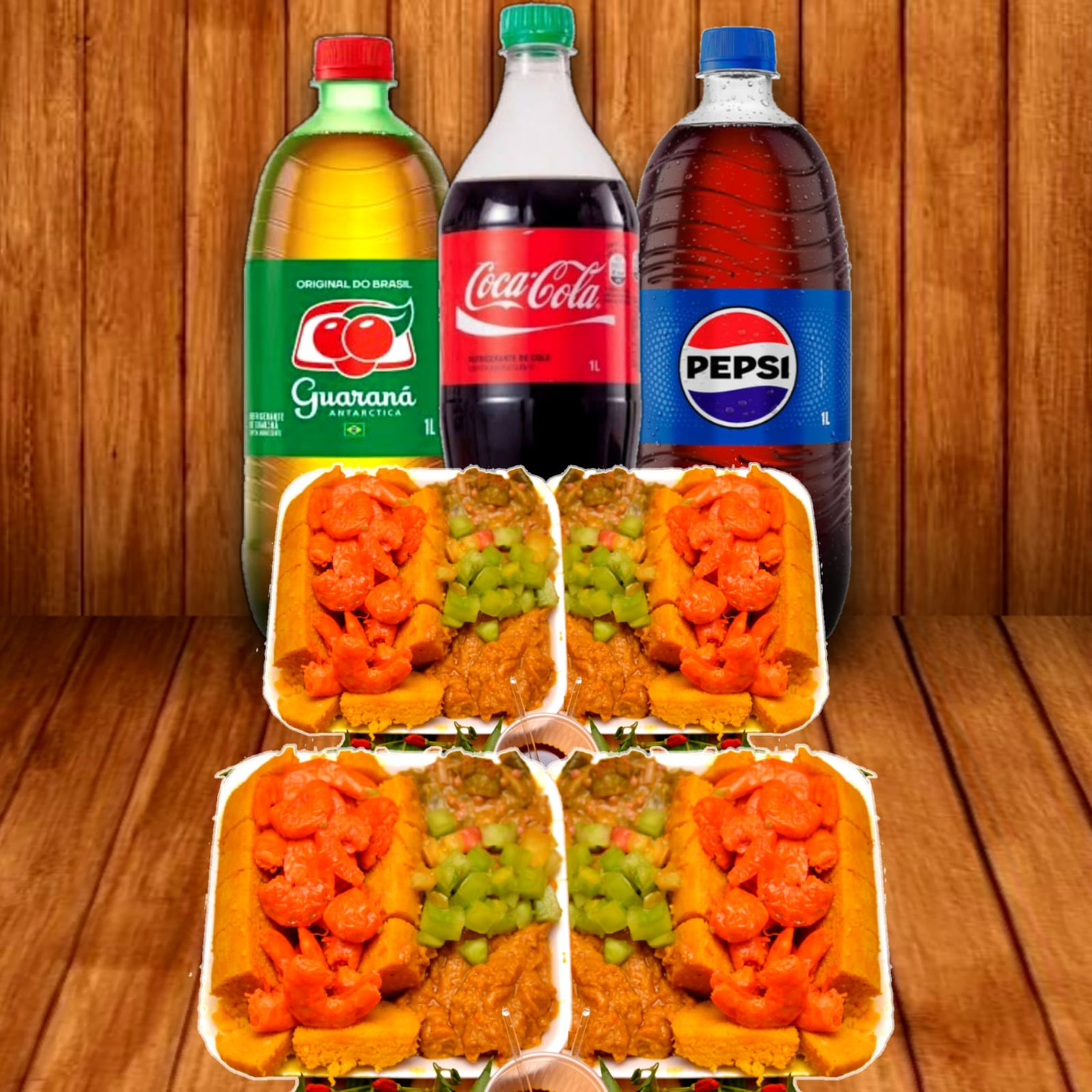 4 abará no prato com camarão defumado+2 refrigerante litro 