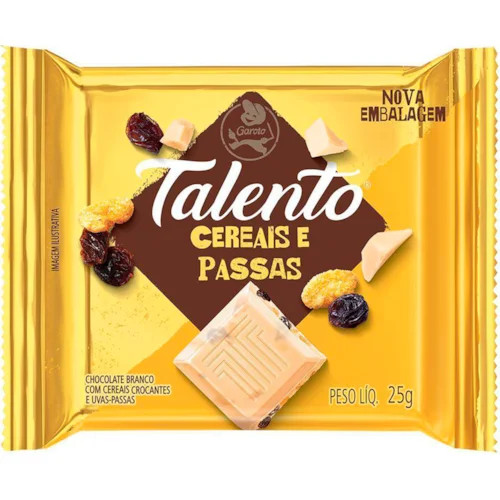 Chocolate Talento Cereais e Passas 25g