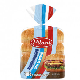 PÃO HAMBURGUER C/8 MILANI 480G