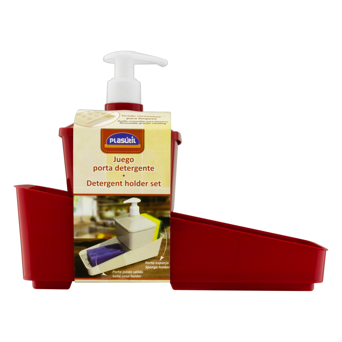 PORTA DETERGENTE E ESPONJA 600ML VERMELHO