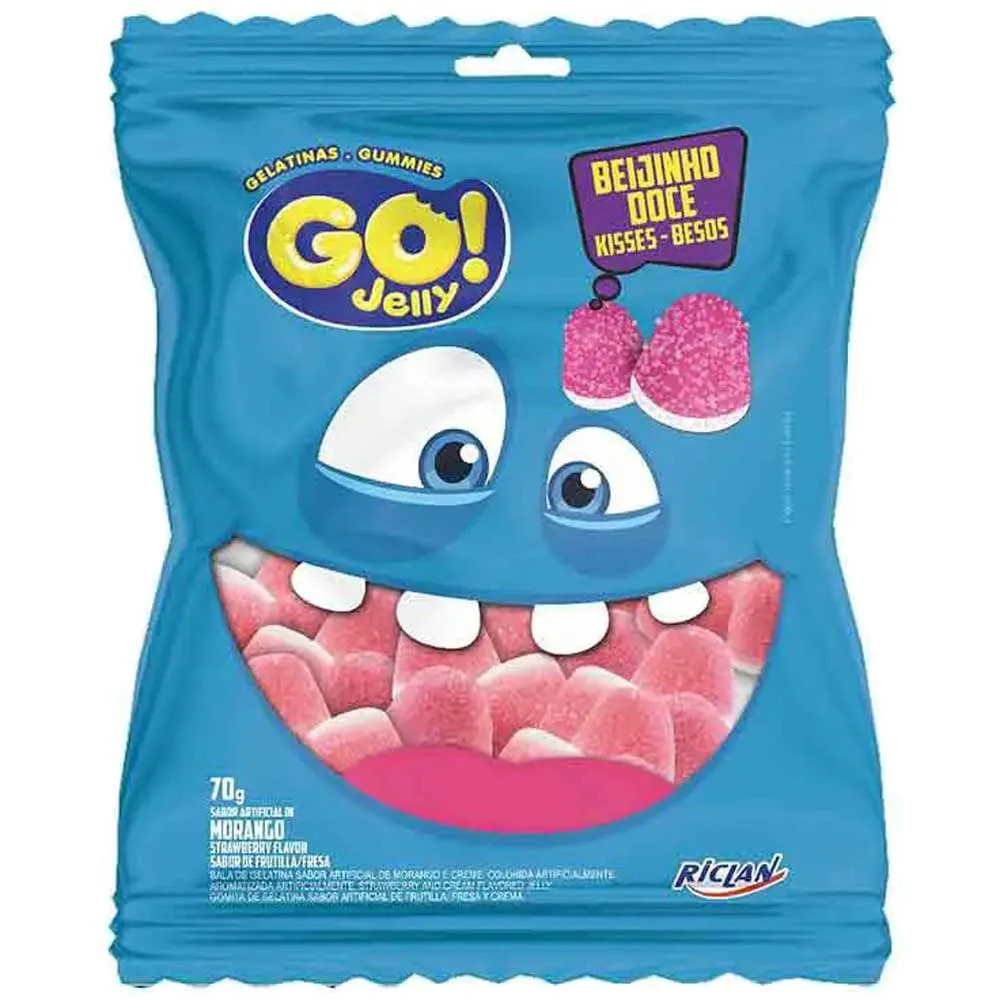 Bala de Gelatina Beijinho Doce Go Jelly 70g