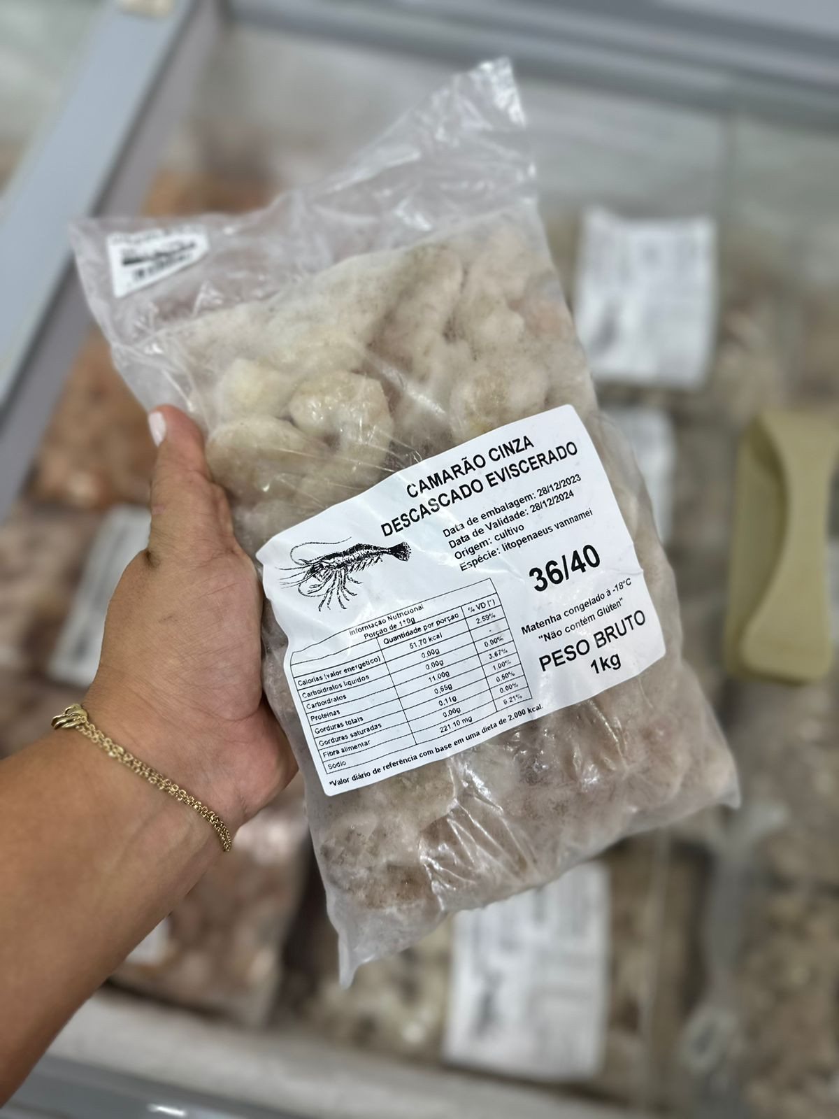 Filé de camarão cinza G 36/40 (1kg).