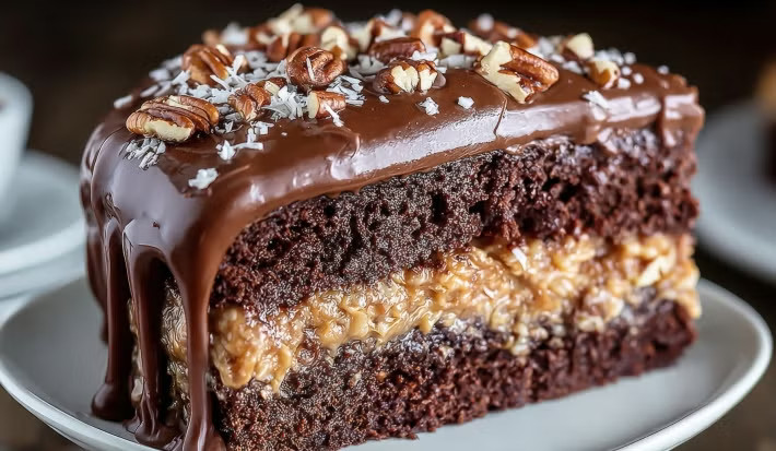 Bolo de prestigio com calda de chocolate  