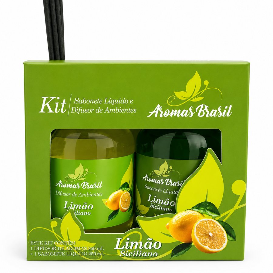 KIT AROMAS BRASIL DIFUSOR E SABONETE 250ML LIMAO SICILIANO