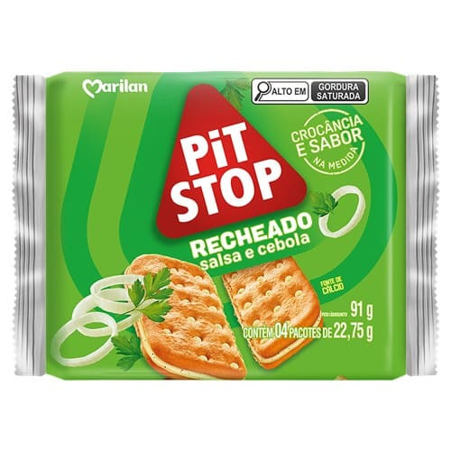 Pacote de Biscoito Pit Stop Recheio Salsa e Cebola 4un Marilan 91g