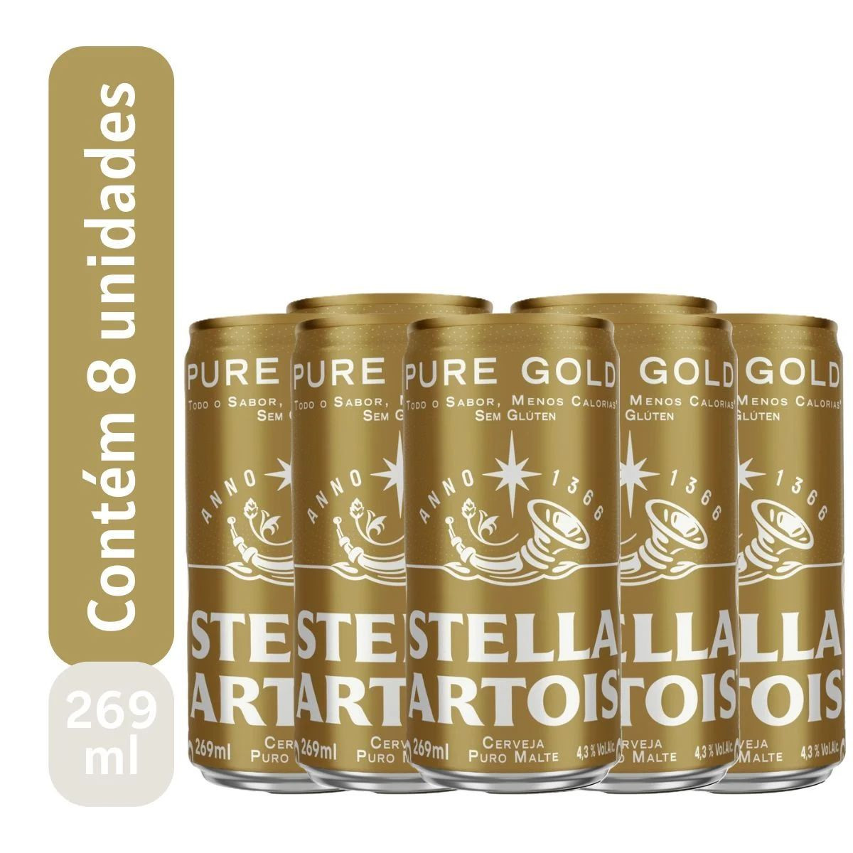 CERVEJA STELLA ARTOIS PURE GOLD LT 269ML PACK 8 UN