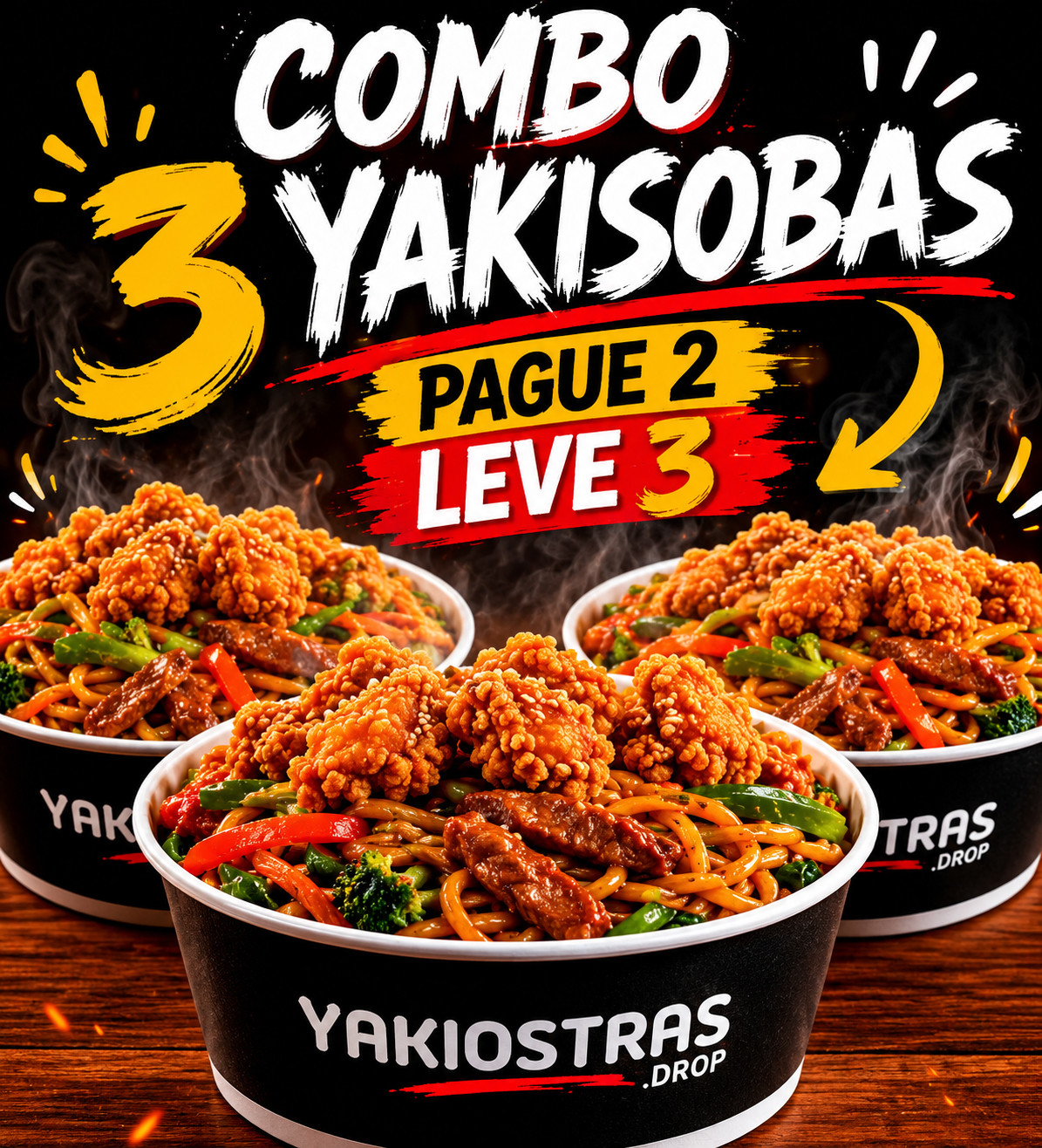 3 YAKISOBA pagando 2!!!