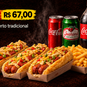 COMBO 5 (3 DOG ABERTO + 3 FRITAS DE 150G + 1 REFRI 1,5L)