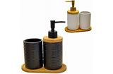 JOGO DE BANHEIRO CERAMICA E BAMBU RED 3PCS FJ90378