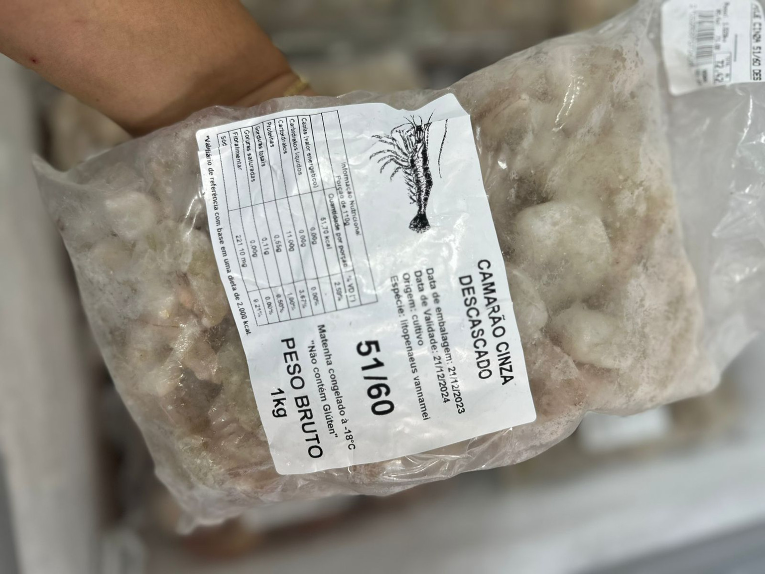 Filé de camarão cinza  M 51/60 (1kg).