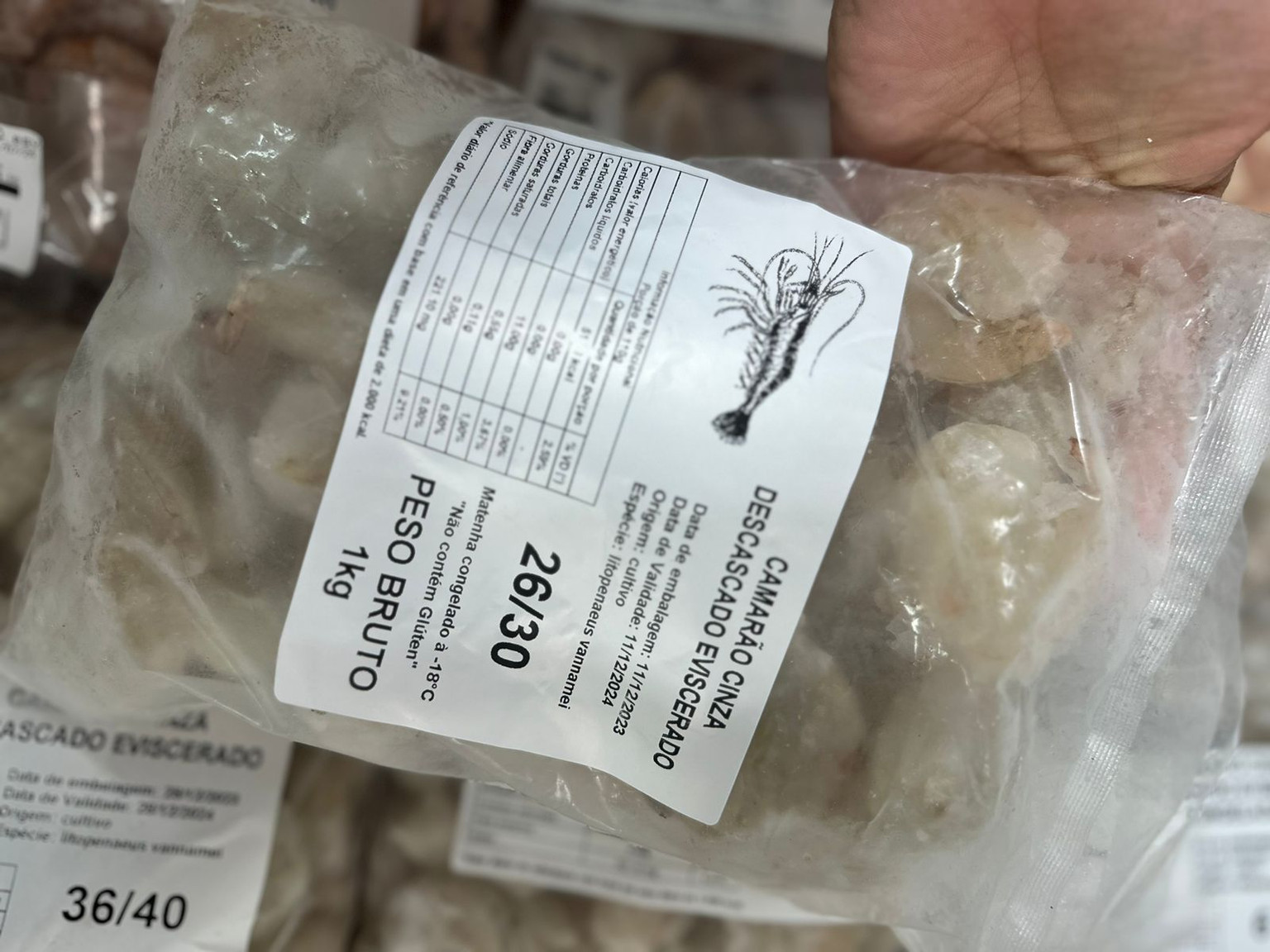 Filé de camarão cinza GG 26/30 (1kg).
