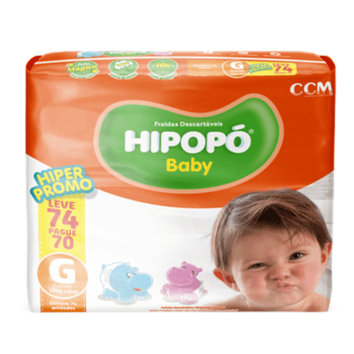 Fralda Descartável Hipopó Baby Hiper Promo Tamanho G - 74 Unidades