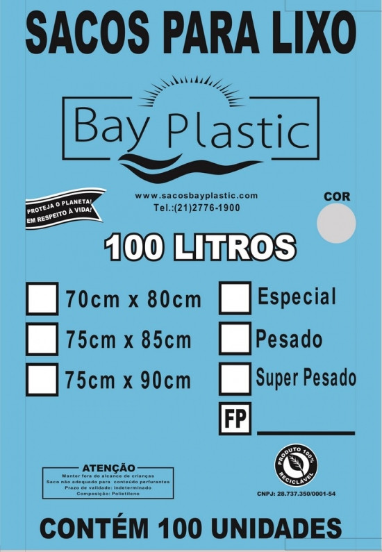 Sacos de Lixo 100L Super Pesado C/100 Bay Plastic