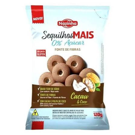 Biscoito Sequilho Nazinha Mais Zero Cacau Coc 120g