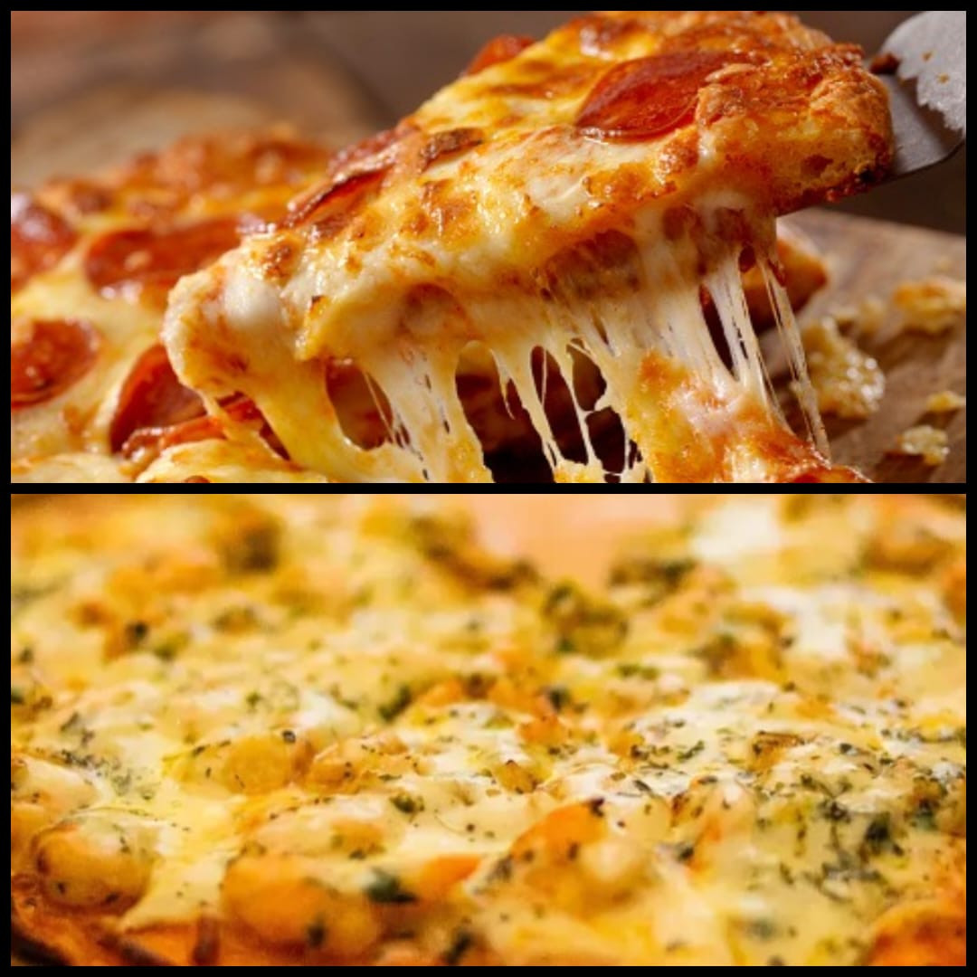 Pizza meia de camarão, meia calabresa