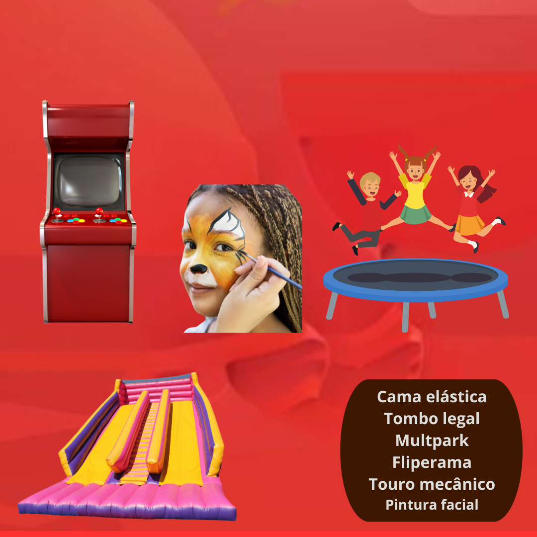Cama elástica, Fliperama, Pintura Facial, Multpark, Tombo legal, Touro mecânico