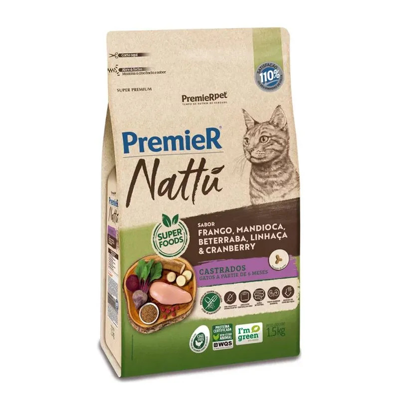 Premier Nattu Gatos Castrados Adultos Cranberry  7,5kg